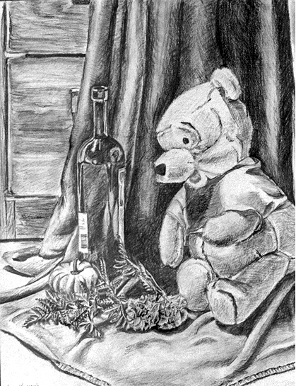 pooh bear and wine bottle drawing