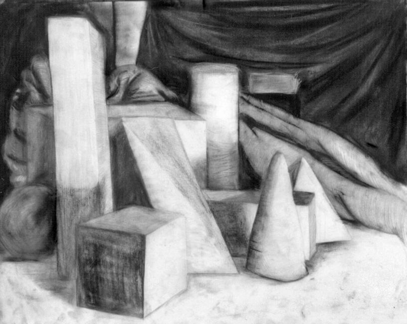 geometric objects and black cloth drawing