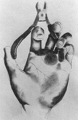 Hand holding pliers: Drawn from Life - charcoal & pencil
