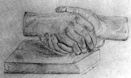 Drawing of Plaster Cast of hands shaking