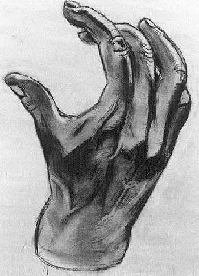 flexible rubber model of the hand - charcoal drawing