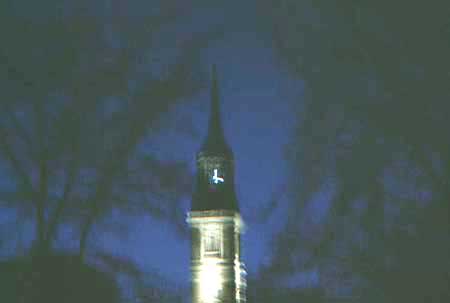 Handheld View of Church Bell Tower