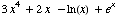 3x^4 + 2x   - ln(x) + e^x 