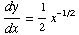dy/dx = 1/2x^(-1/2)