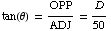 tan(θ) = OPP/ADJ = D/50