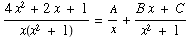 (4x^2 + 2x + 1)/x(x^2 + 1) = A/x + (B x + C)/(x^2 + 1)