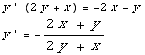 y ' (2y + x) = -2x - y  y ' = -(2x + y)/(2y + x)